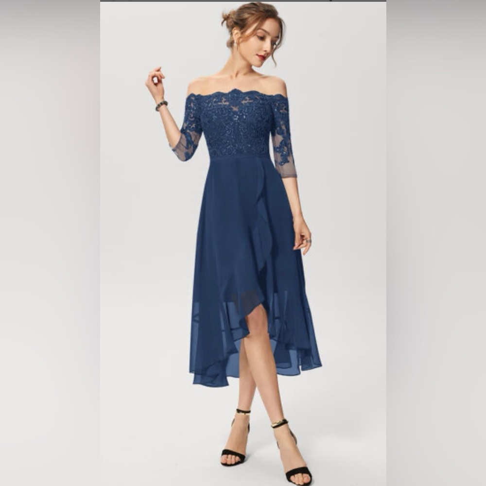 JJ's House dress is an A-line, off-the-shoulder, asymmetrical cocktail dress NEW
